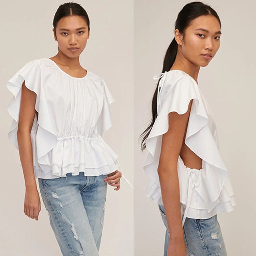 NWT Marissa Webb Lincoln Cotton Crew Neck Trapeze Flowy White Top Size: XS
